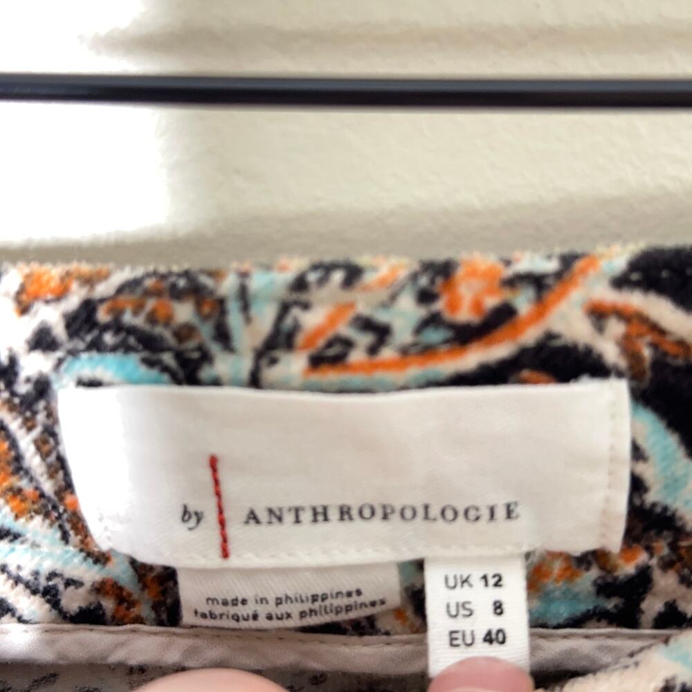 ANTHROPOLOGIE Corduroy Barrel Pants Blue Aztec Print Brown Boho Western {3P32} - Picture 5 of 7